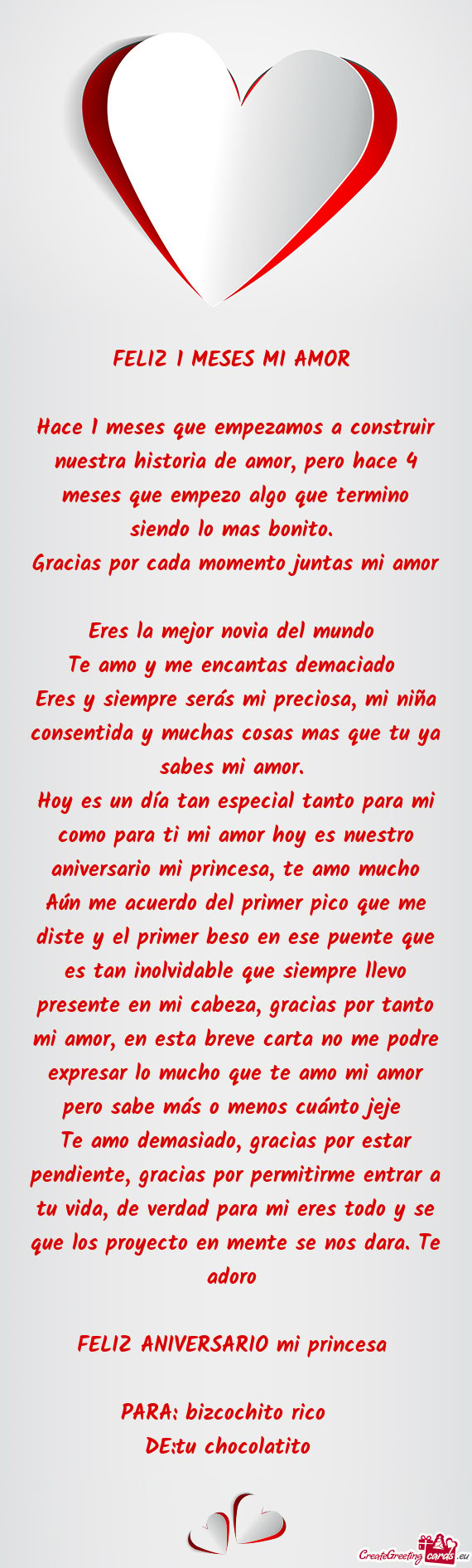 FELIZ 1 MESES MI AMOR