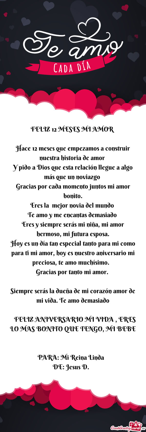 FELIZ 12 MESES MI AMOR