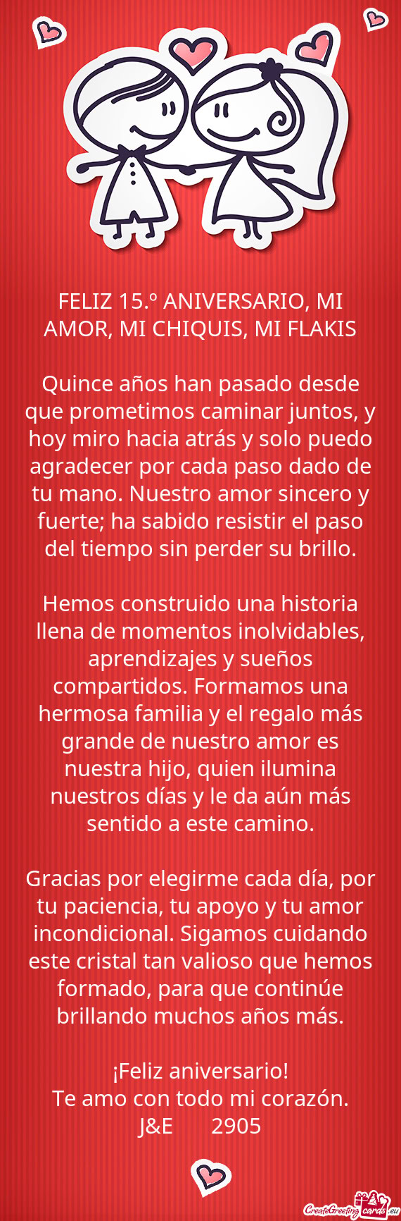 FELIZ 15.º ANIVERSARIO, MI AMOR, MI CHIQUIS, MI FLAKIS