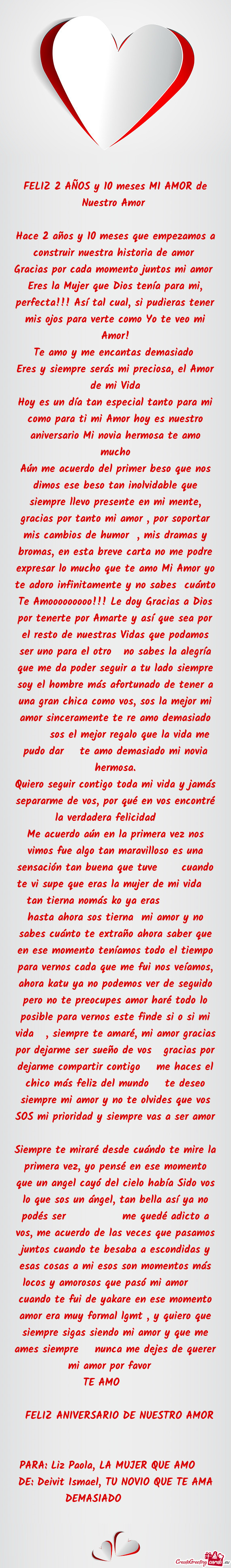 FELIZ 2 AÑOS y 10 meses MI AMOR de Nuestro Amor