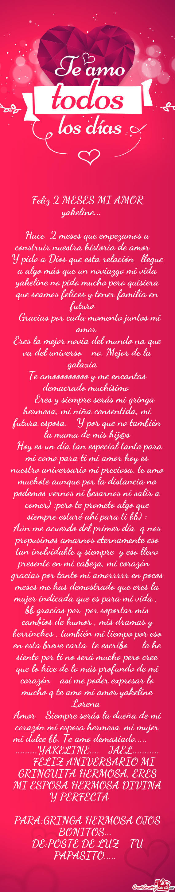 Feliz 2 MESES MI AMOR yakeline... 😍🥺