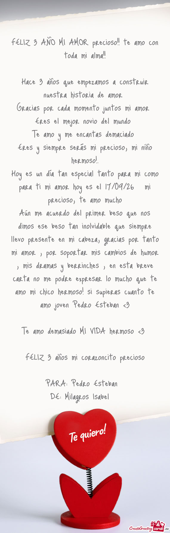 FELIZ 3 AÑO MI AMOR precioso!! te amo con toda mi alma