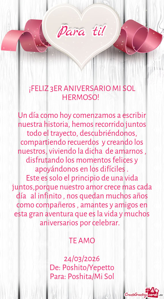 ¡FELIZ 3ER ANIVERSARIO MI SOL HERMOSO