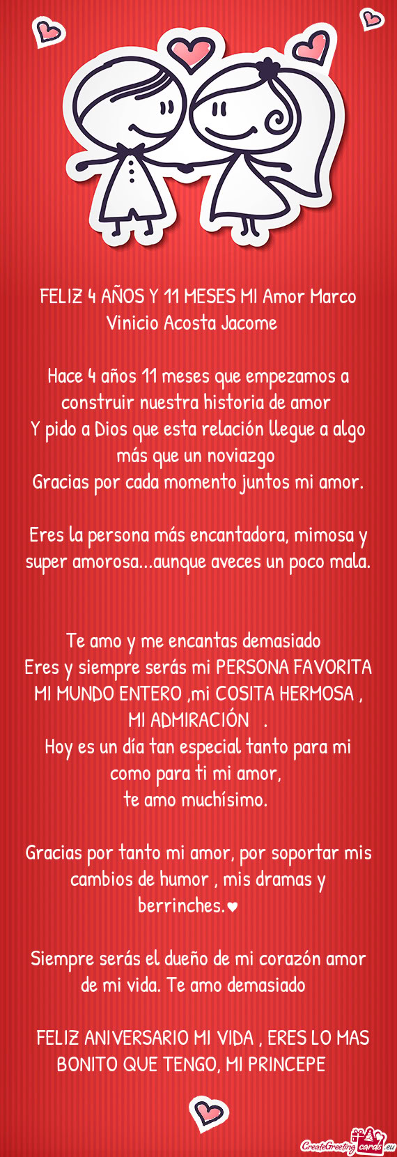 FELIZ 4 AÑOS Y 11 MESES MI Amor Marco Vinicio Acosta Jacome ❤️