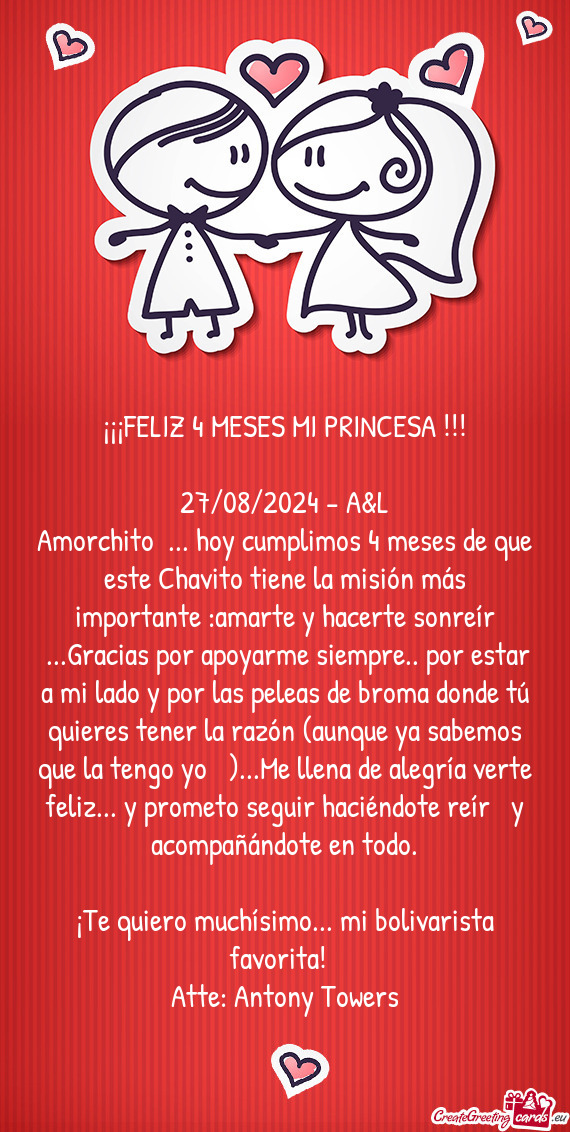 ¡¡¡FELIZ 4 MESES MI PRINCESA