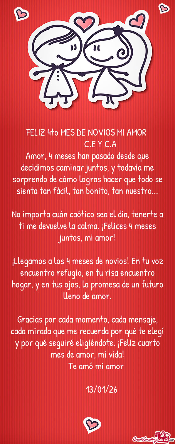FELIZ 4to MES DE NOVIOS MI AMOR
