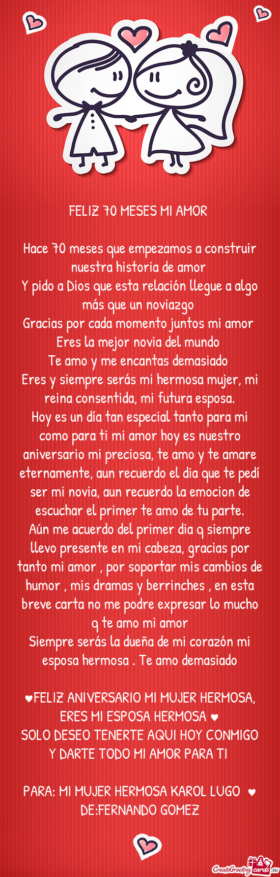 FELIZ 70 MESES MI AMOR