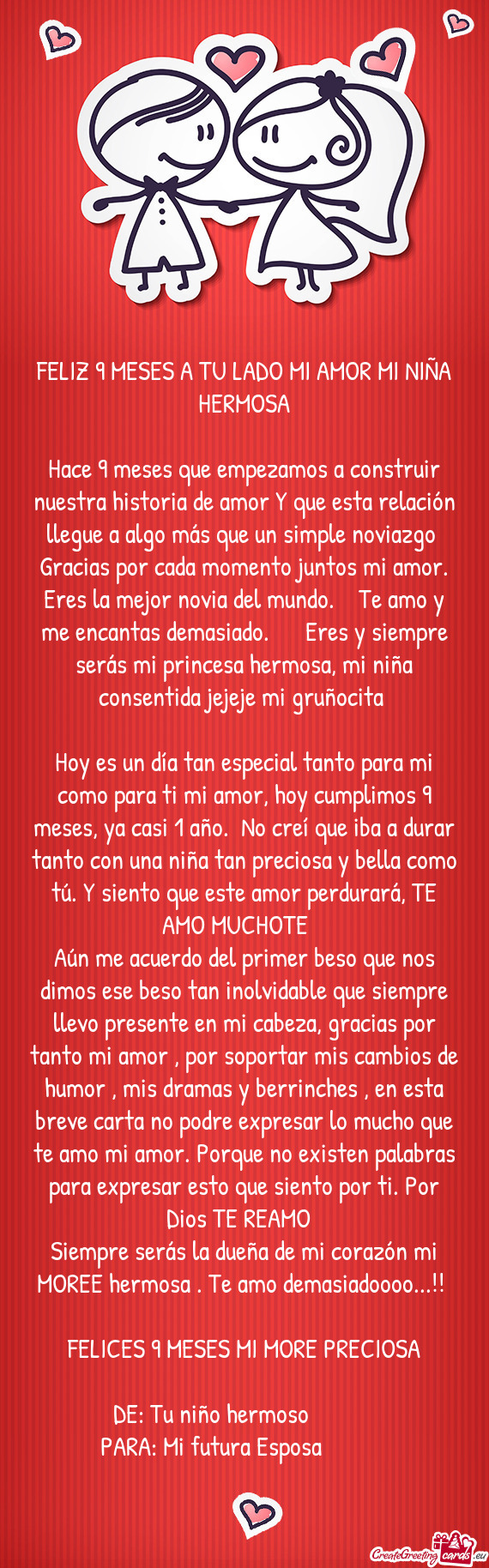 FELIZ 9 MESES A TU LADO MI AMOR MI NIÑA HERMOSA