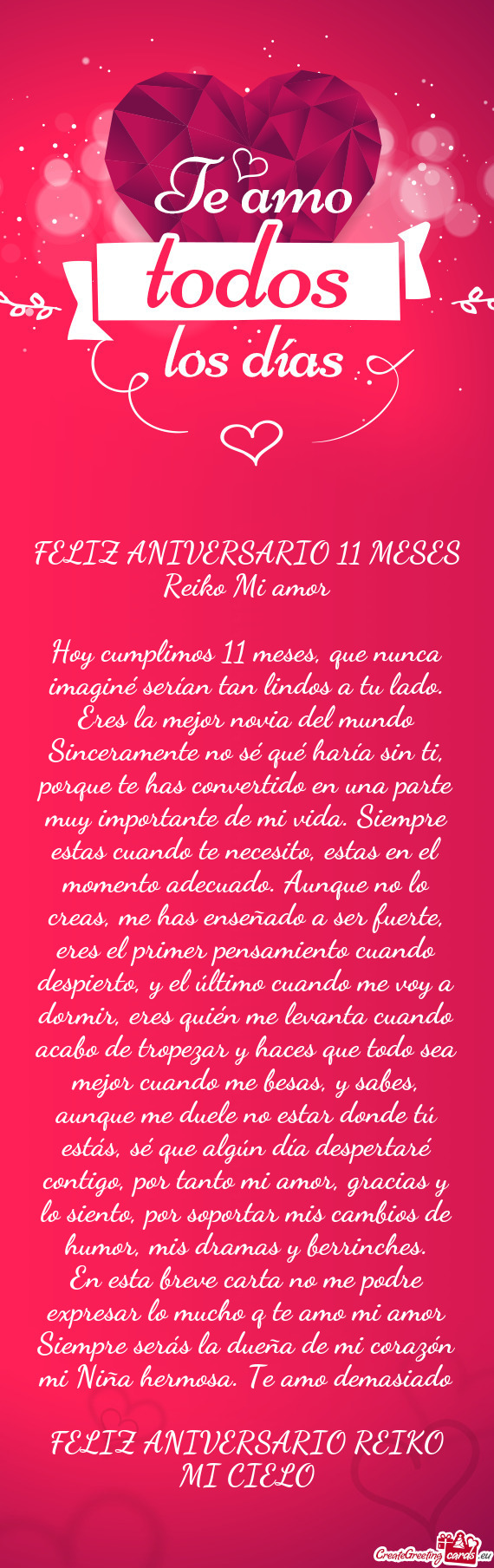 FELIZ ANIVERSARIO 11 MESES Reiko Mi amor