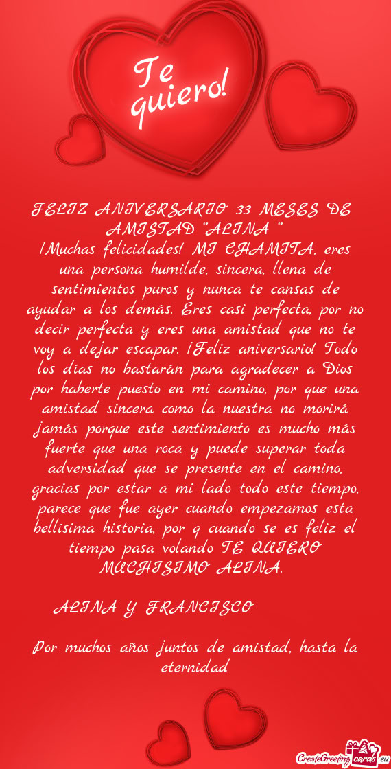 FELIZ ANIVERSARIO 33 MESES DE AMISTAD “”ALINA “”