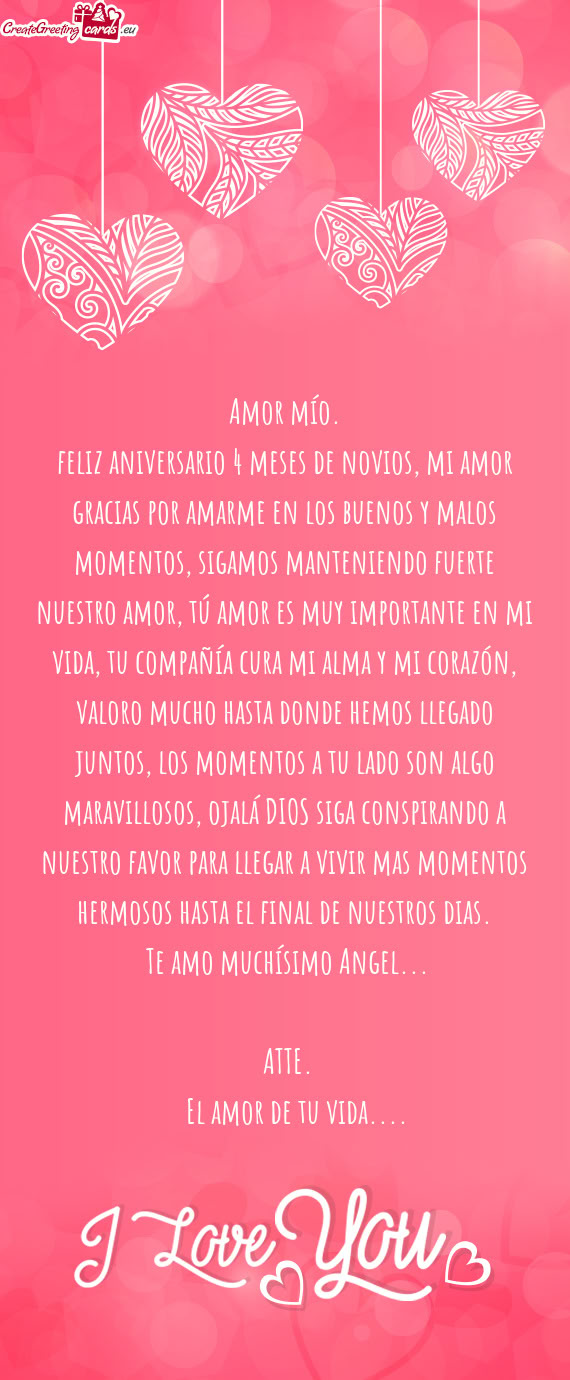 Feliz aniversario 4 meses de novios, mi amor gracias por amarme en los buenos y malos momentos, siga