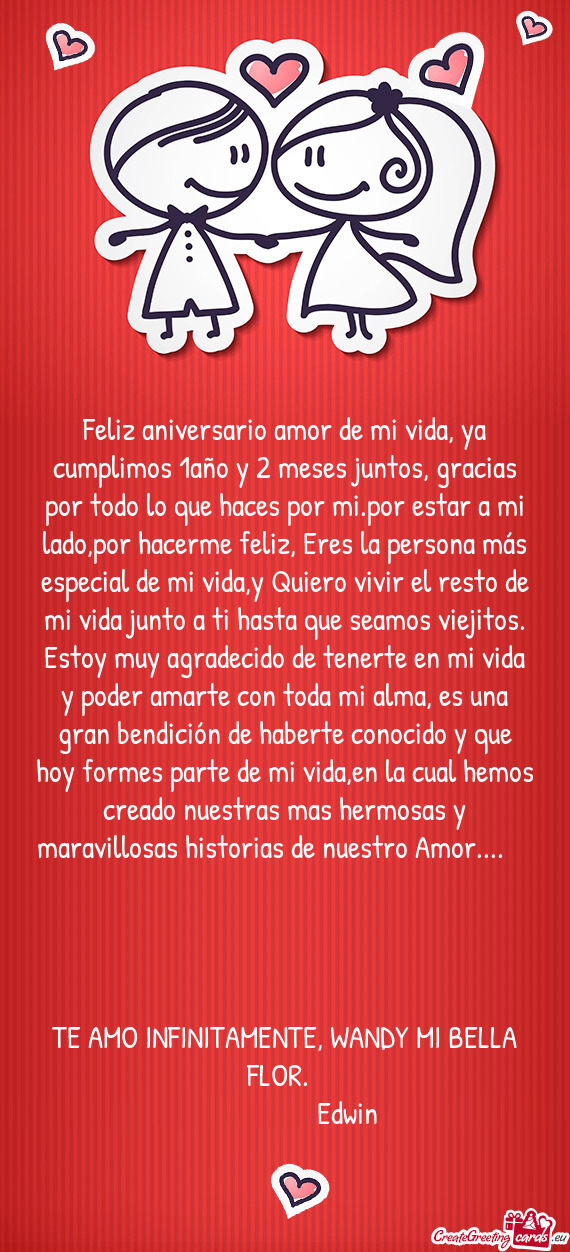 Feliz aniversario amor de mi vida, ya cumplimos 1año y 2 meses juntos, gracias por todo lo que hace