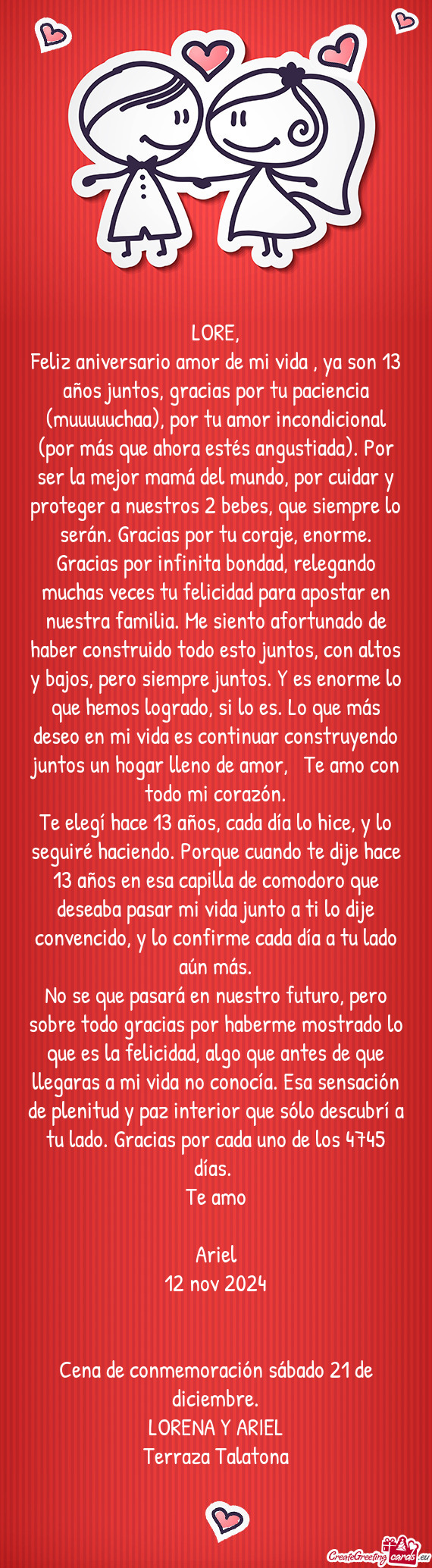 Feliz aniversario amor de mi vida , ya son 13 años juntos, gracias por tu paciencia (muuuuuchaa), p