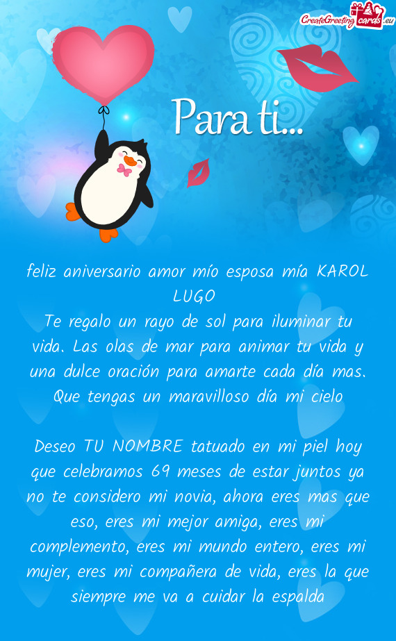 Feliz aniversario amor mío esposa mía KAROL LUGO