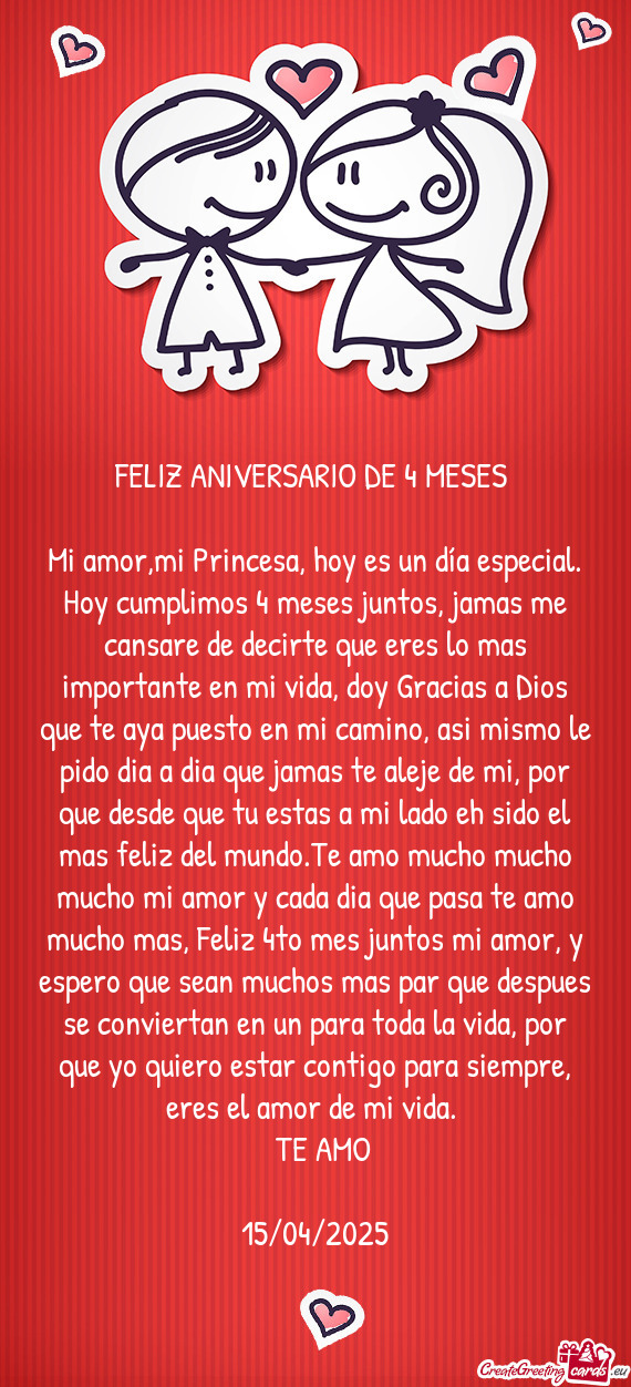 FELIZ ANIVERSARIO DE 4 MESES