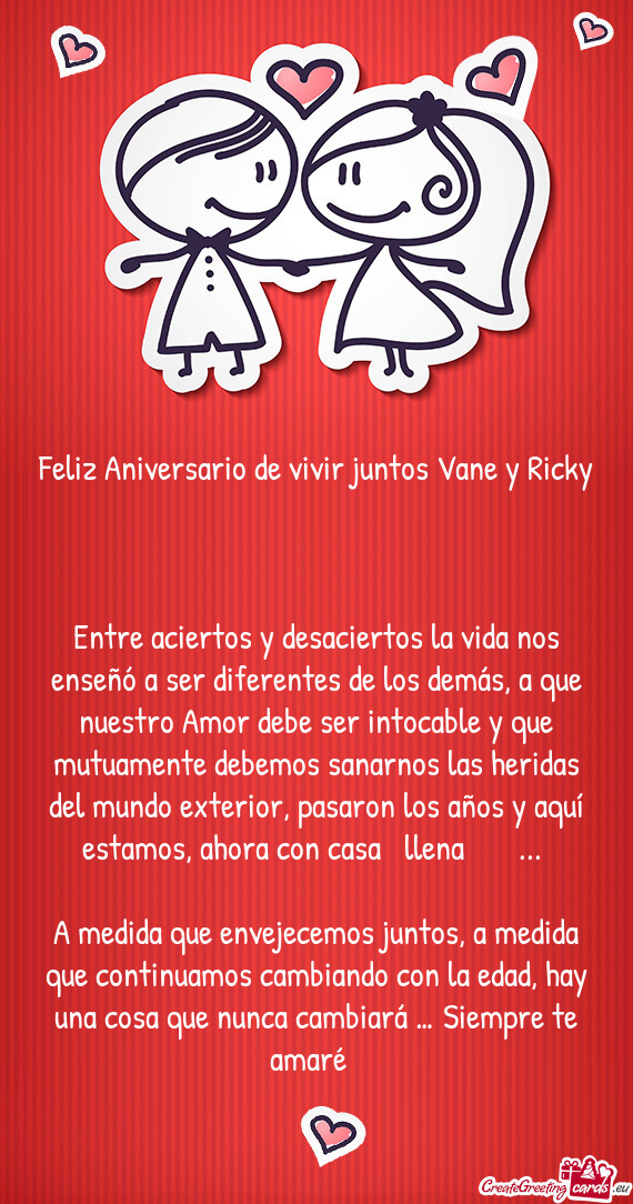 Feliz Aniversario de vivir juntos Vane y Ricky