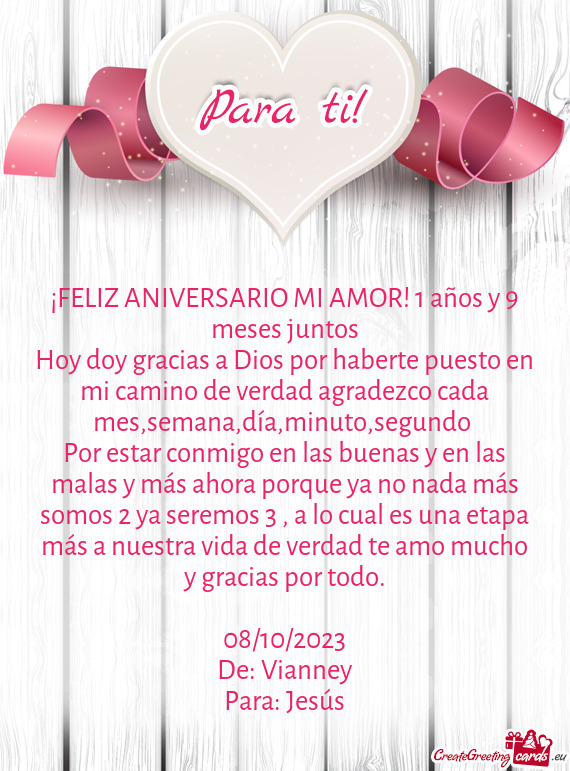 ¡FELIZ ANIVERSARIO MI AMOR! 1 años y 9 meses juntos