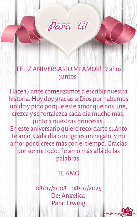 ¡FELIZ ANIVERSARIO MI AMOR! 17 años juntos