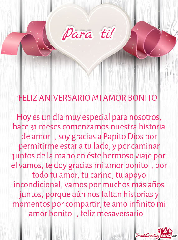 ¡FELIZ ANIVERSARIO MI AMOR BONITO ❤️