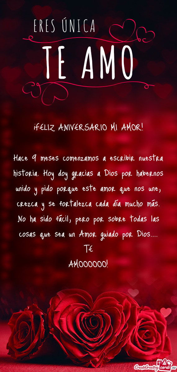 ¡FELIZ ANIVERSARIO MI AMOR! Hace 9 meses comenzamos a escribir nuestra historia