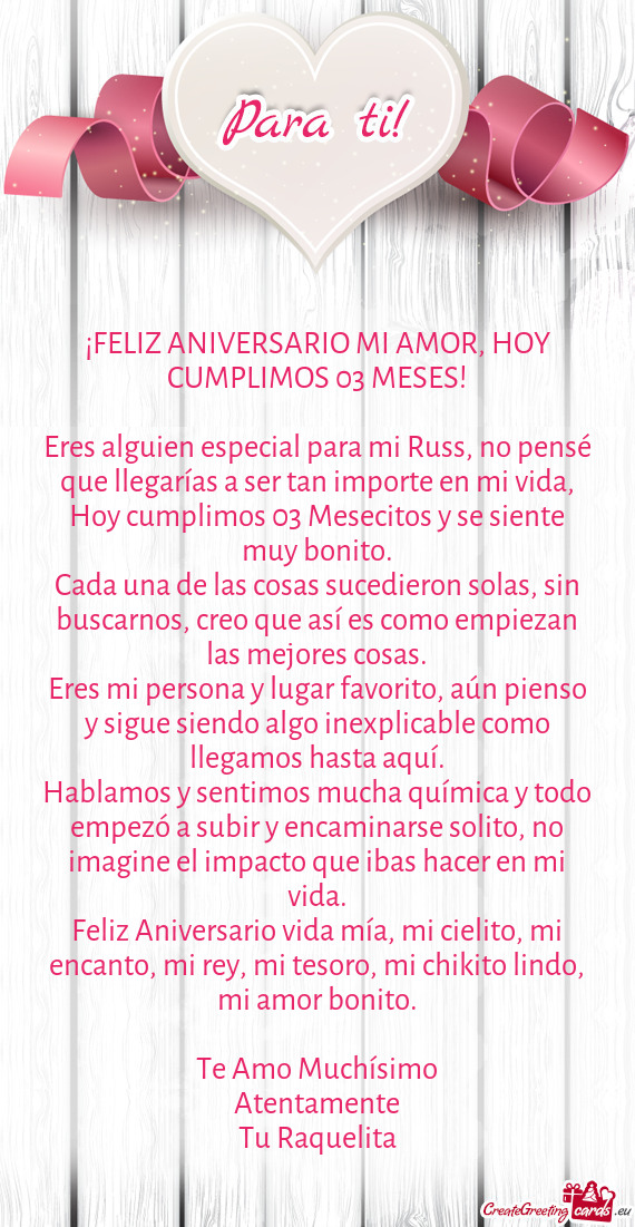 ¡FELIZ ANIVERSARIO MI AMOR, HOY CUMPLIMOS 03 MESES