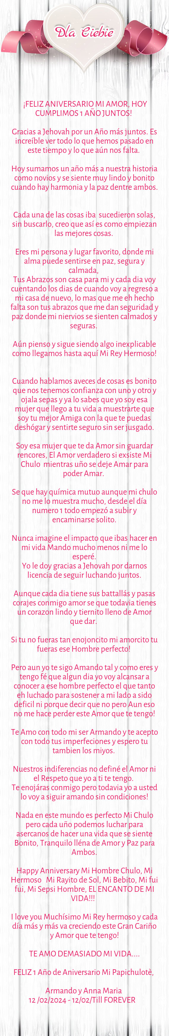 💞¡FELIZ ANIVERSARIO MI AMOR, HOY CUMPLIMOS 1 AÑO JUNTOS!💞