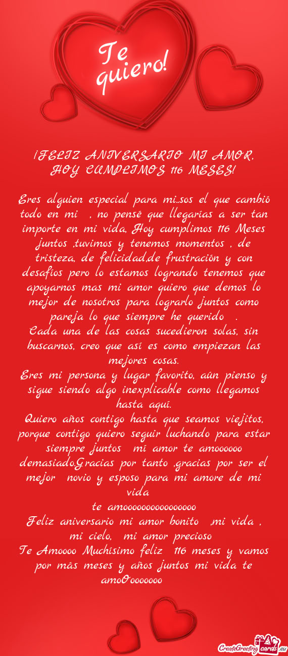 ¡FELIZ ANIVERSARIO MI AMOR, HOY CUMPLIMOS 116 MESES