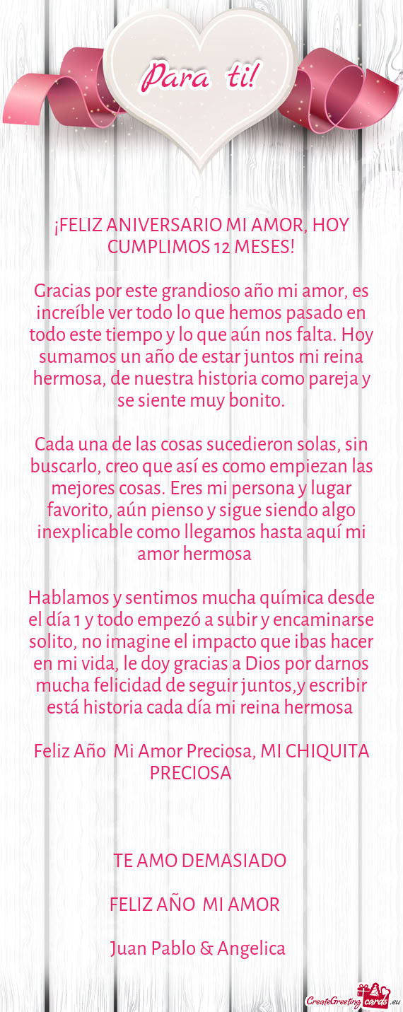 ¡FELIZ ANIVERSARIO MI AMOR, HOY CUMPLIMOS 12 MESES