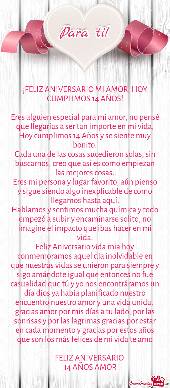 ¡FELIZ ANIVERSARIO MI AMOR, HOY CUMPLIMOS 14 AÑOS