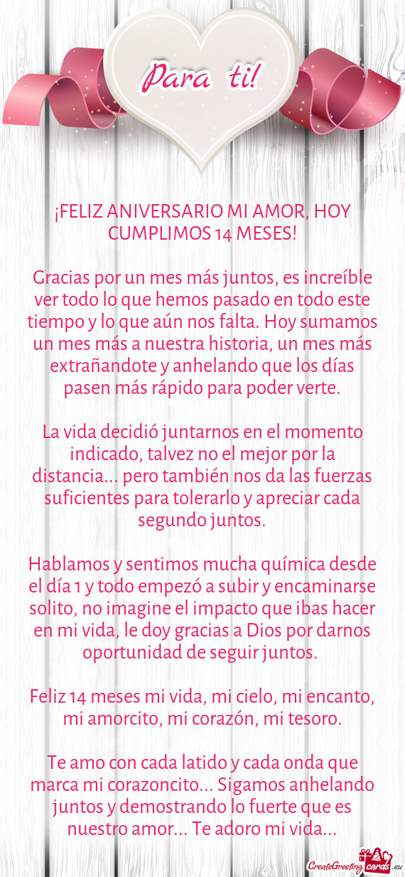 ¡FELIZ ANIVERSARIO MI AMOR, HOY CUMPLIMOS 14 MESES