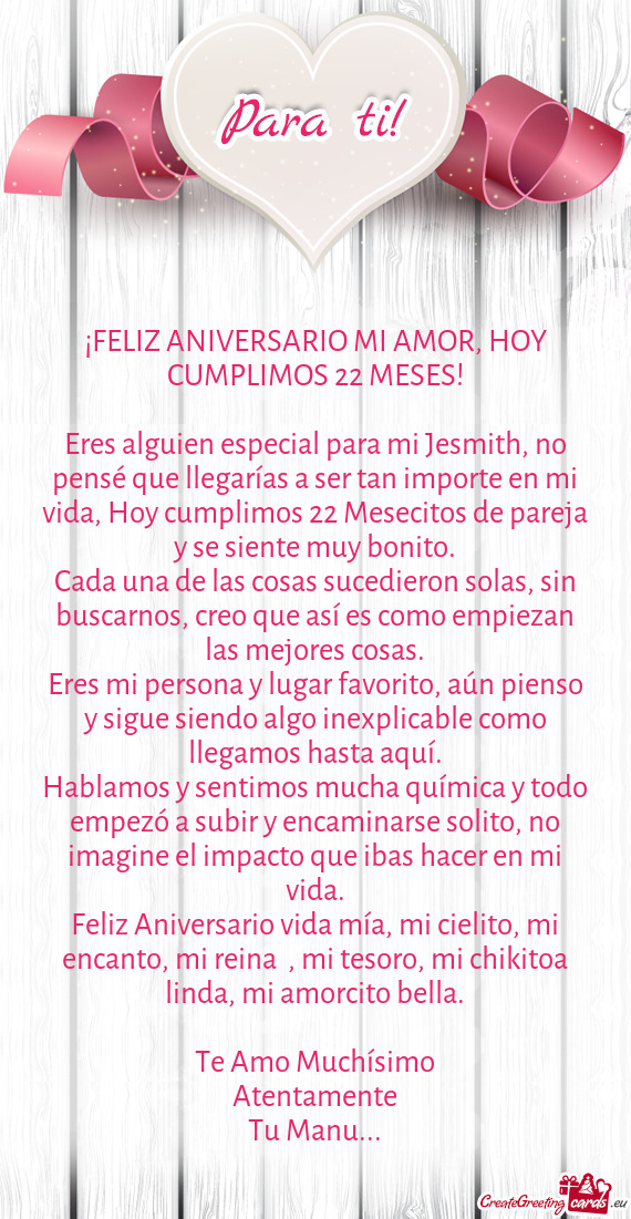 ¡FELIZ ANIVERSARIO MI AMOR, HOY CUMPLIMOS 22 MESES