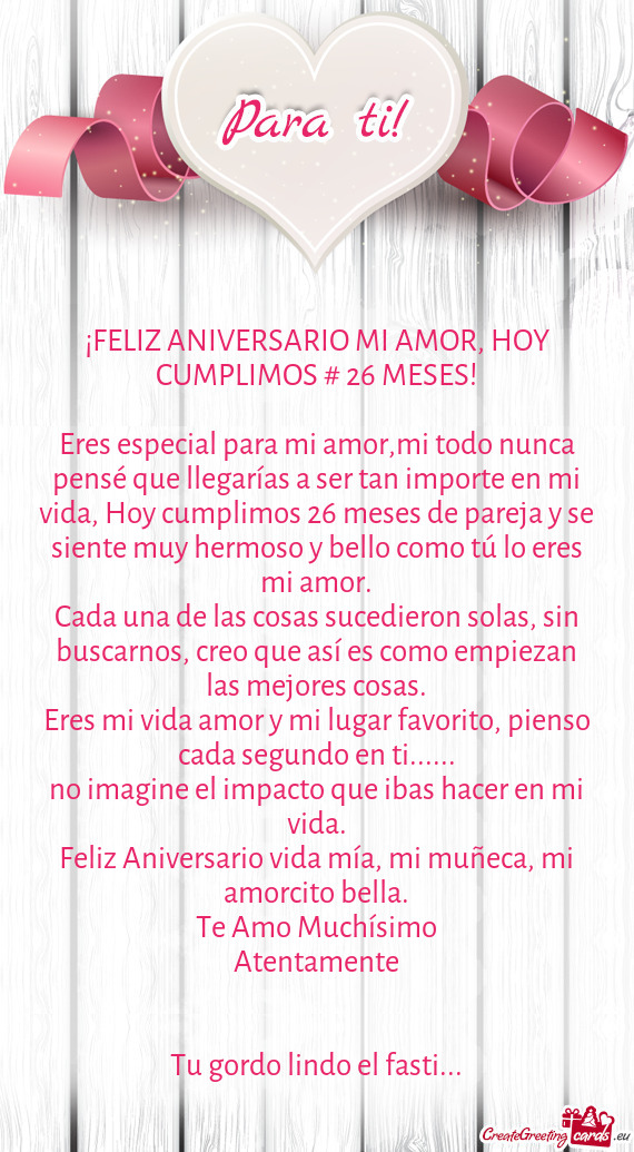 ¡FELIZ ANIVERSARIO MI AMOR, HOY CUMPLIMOS # 26 MESES