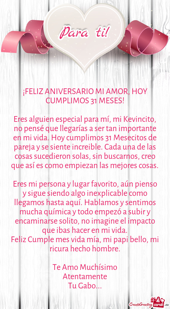 ¡FELIZ ANIVERSARIO MI AMOR, HOY CUMPLIMOS 31 MESES