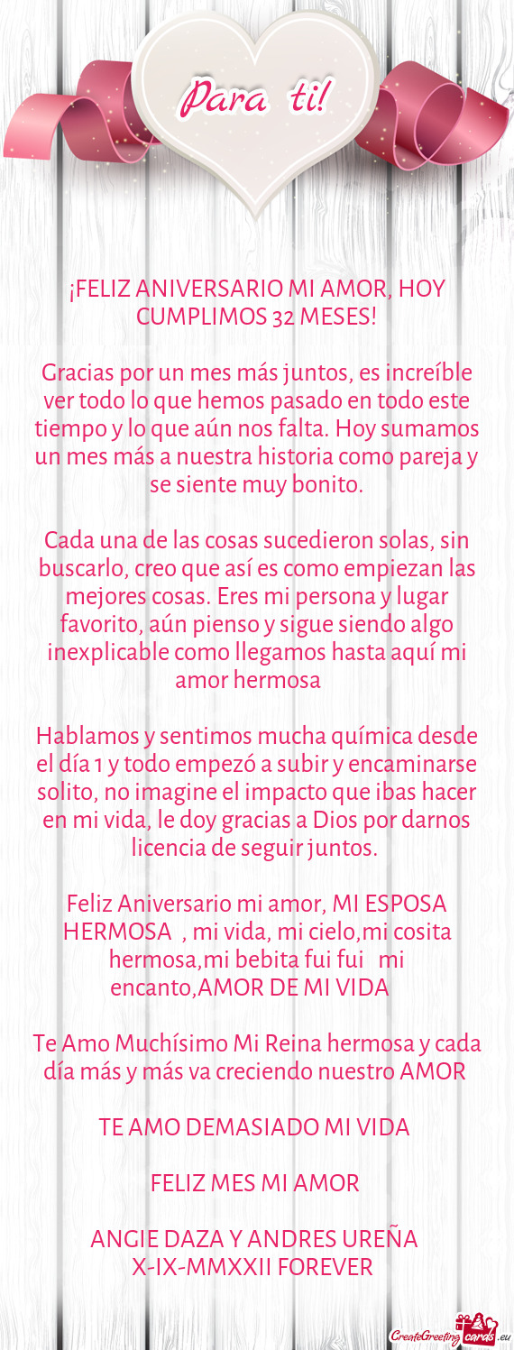 ¡FELIZ ANIVERSARIO MI AMOR, HOY CUMPLIMOS 32 MESES