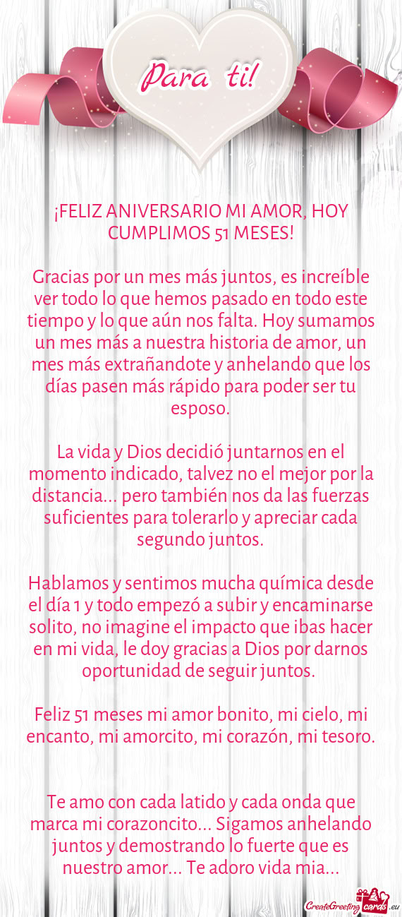 ¡FELIZ ANIVERSARIO MI AMOR, HOY CUMPLIMOS 51 MESES
