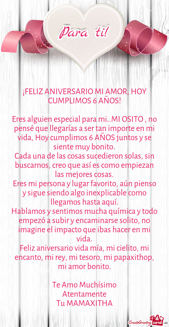 ¡FELIZ ANIVERSARIO MI AMOR, HOY CUMPLIMOS 6 AÑOS