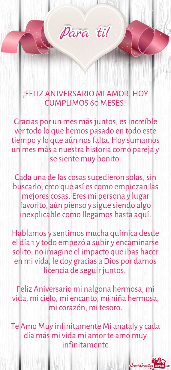 ¡FELIZ ANIVERSARIO MI AMOR, HOY CUMPLIMOS 60 MESES