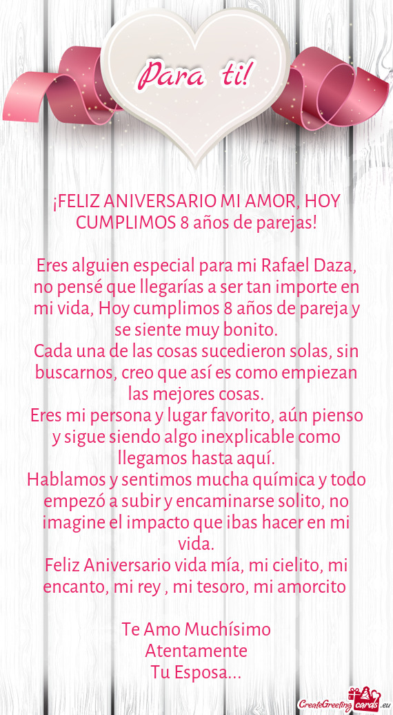 ¡FELIZ ANIVERSARIO MI AMOR, HOY CUMPLIMOS 8 años de parejas