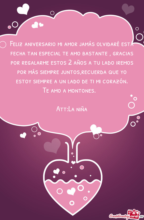 Feliz aniversario mi amor jamás olvidaré está fecha tan especial te amo bastante , gracias por re