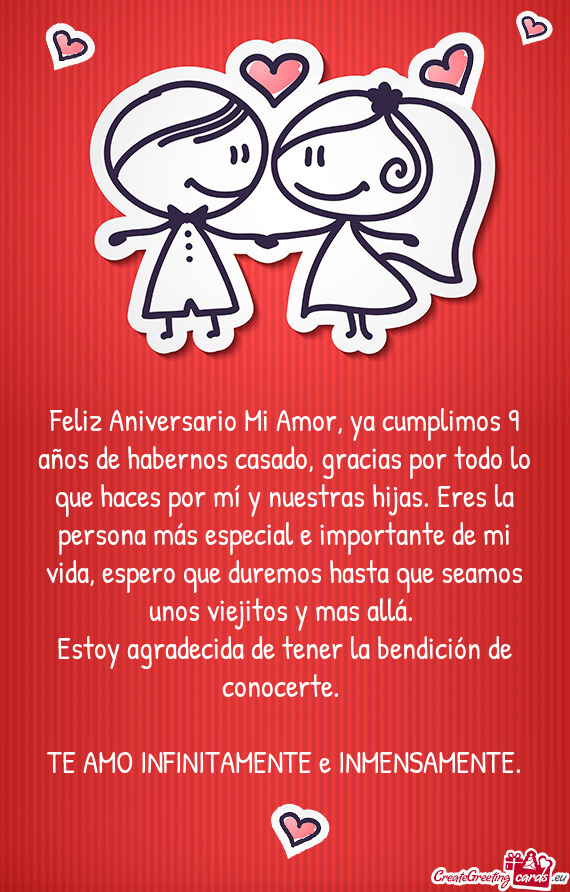 Feliz Aniversario Mi Amor, ya cumplimos 9 años de habernos casado, gracias por todo lo que haces po