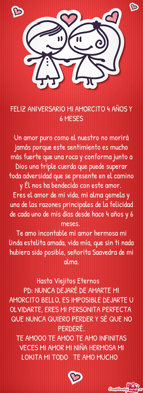 FELIZ ANIVERSARIO MI AMORCITO 4 AÑOS Y 6 MESES