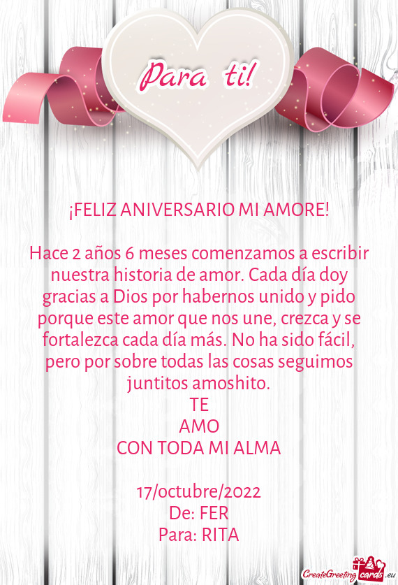¡FELIZ ANIVERSARIO MI AMORE