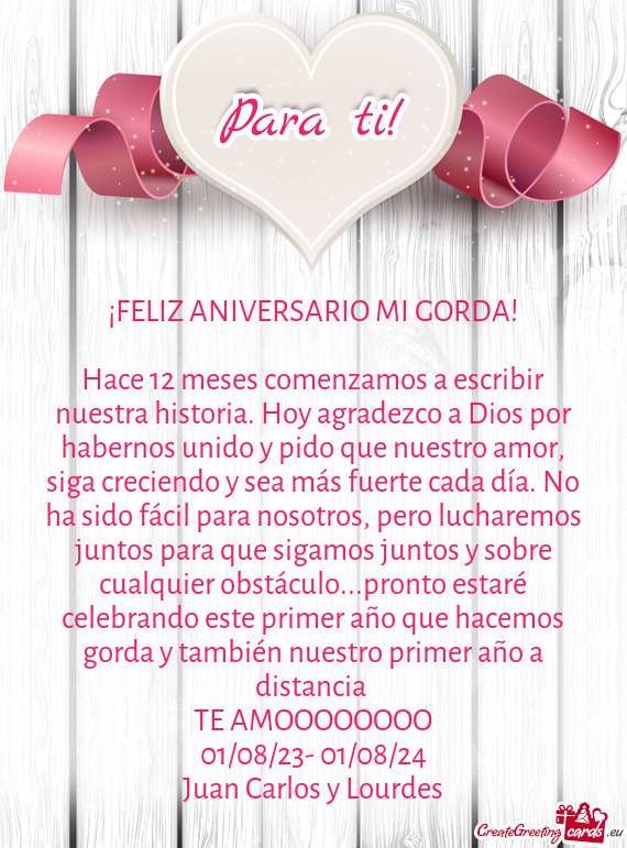 ¡FELIZ ANIVERSARIO MI GORDA