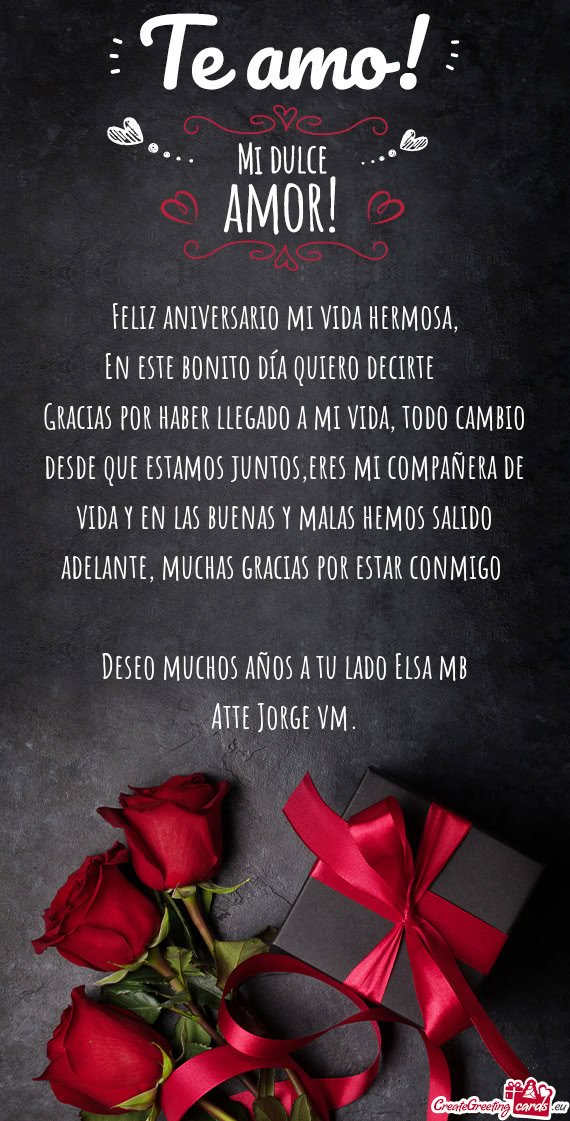 Feliz aniversario mi vida hermosa