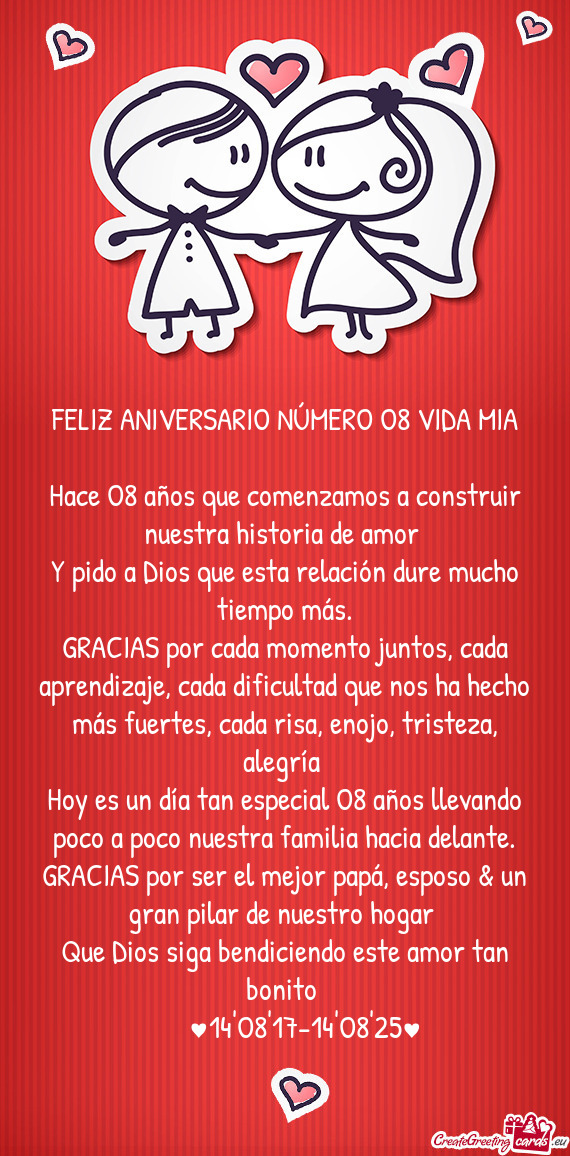 FELIZ ANIVERSARIO NÚMERO O8 VIDA MIA