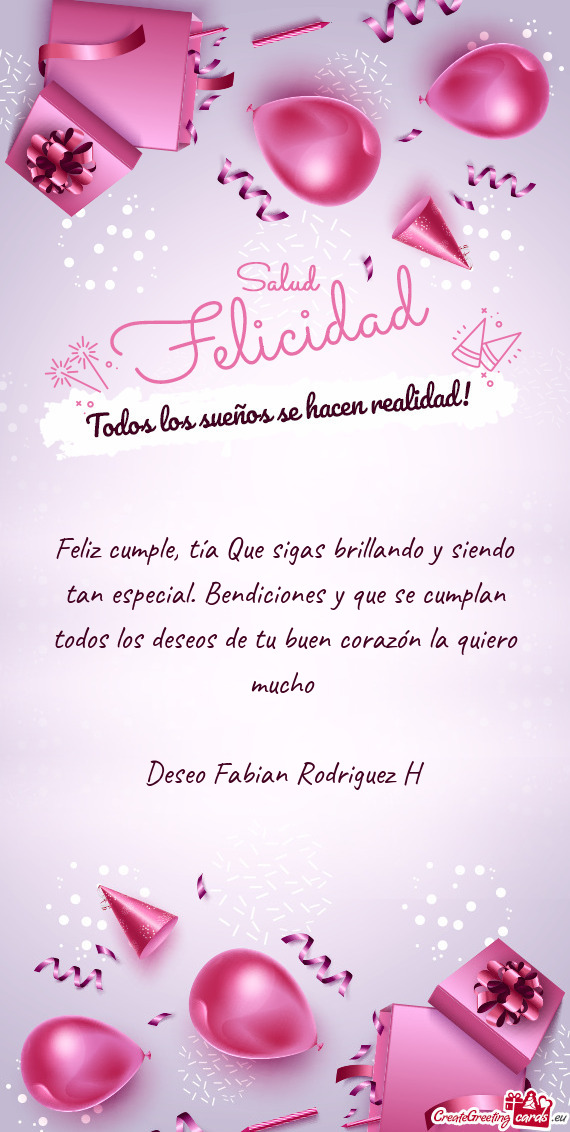 Feliz cumple, tía Que sigas brillando y siendo tan especial. Bendiciones y que se cumplan todos los