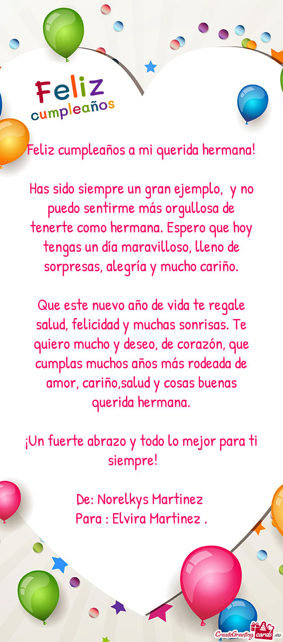 Feliz cumpleaños a mi querida hermana