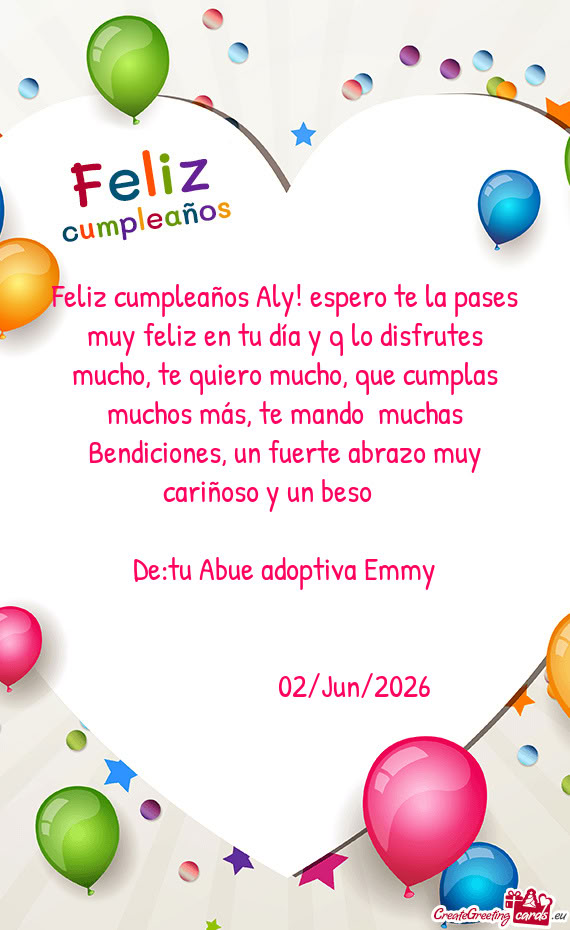 Feliz cumpleaños Aly! espero te la pases muy feliz en tu día y q lo disfrutes mucho, te quiero muc