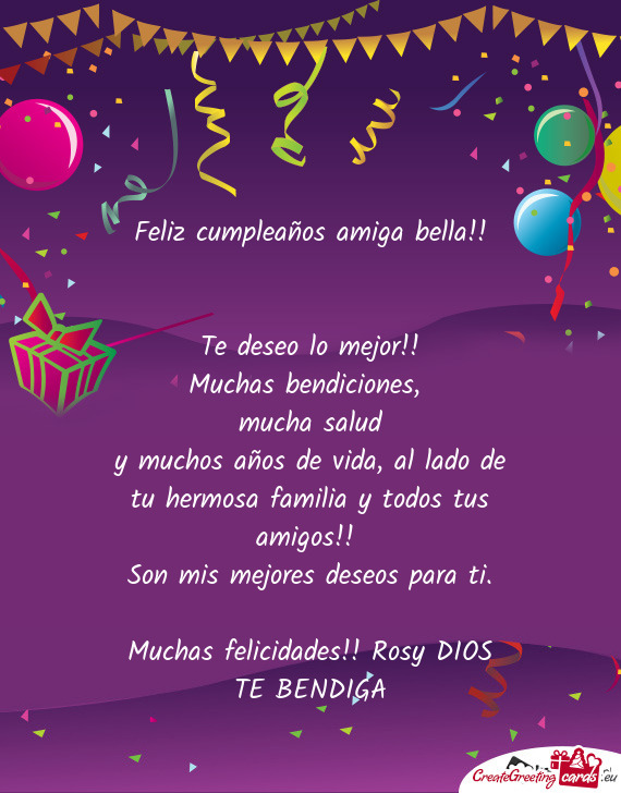 Feliz cumpleaños amiga bella