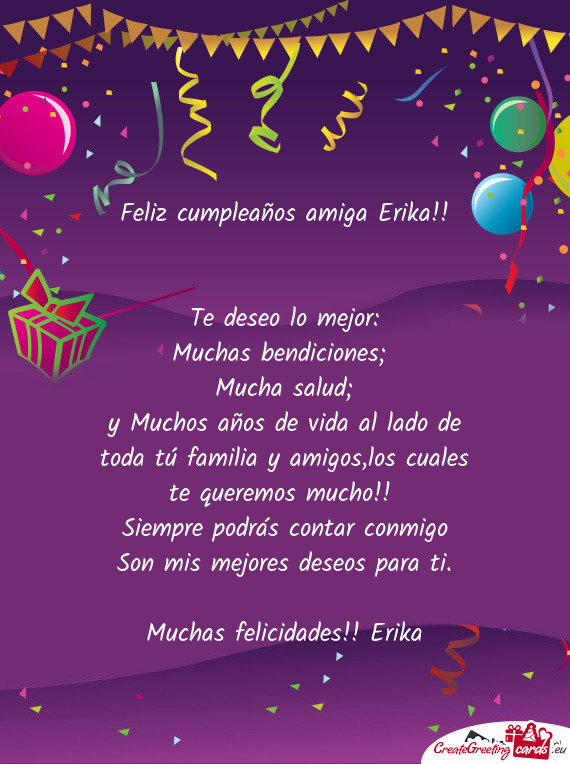 Feliz cumpleaños amiga Erika